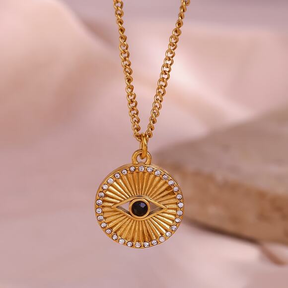 Evil Eye‎ 18K Gold Plated Zircon Pendant Necklace Protection - Picture 8 of 14